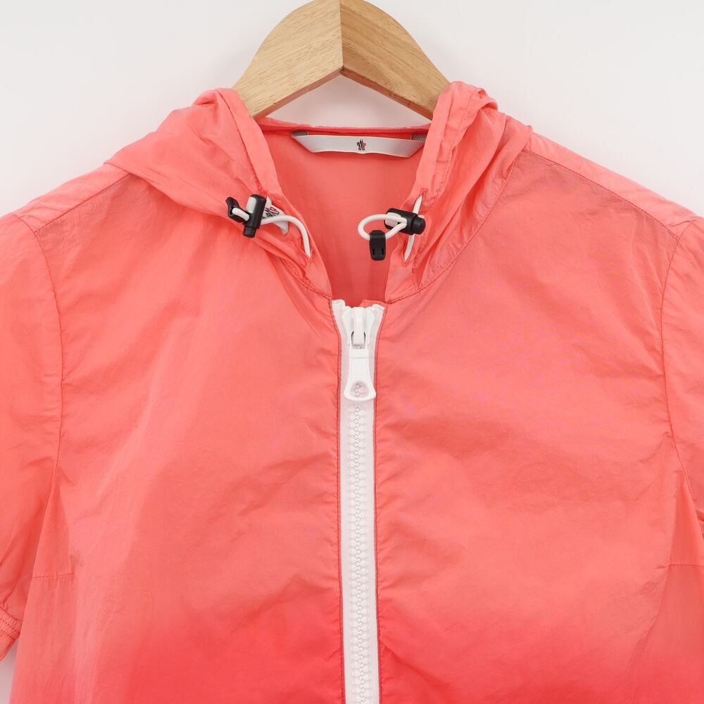 Moncler Women's Quimper Gilet Hooded Short Sleeve Windbreaker Orange Burst Sz 1 - Picture 3 of 15